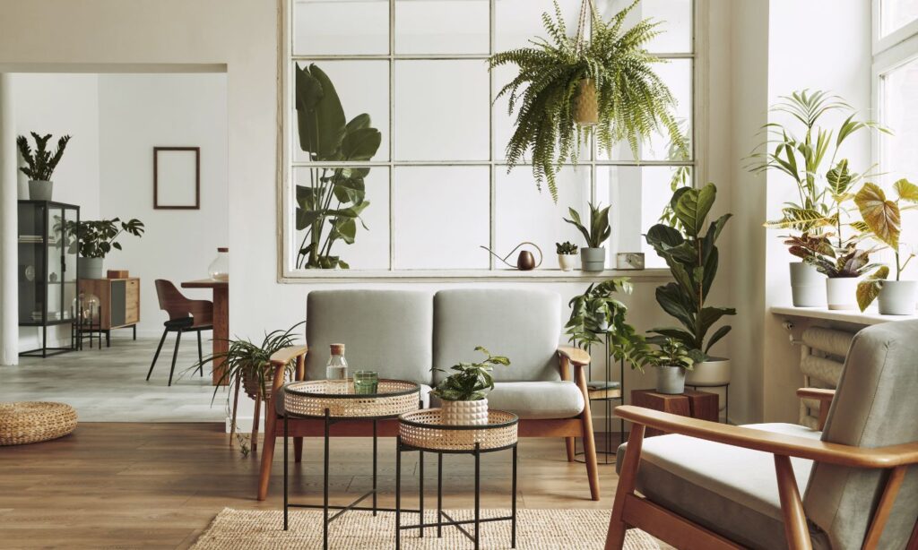 beautifully staged home full of plants bright windows